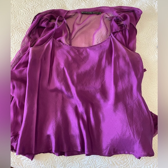 DEVELOPMENT by Erica Davies, sheer fuscia SILK blouse with silk camisole. - Picture 6 of 11